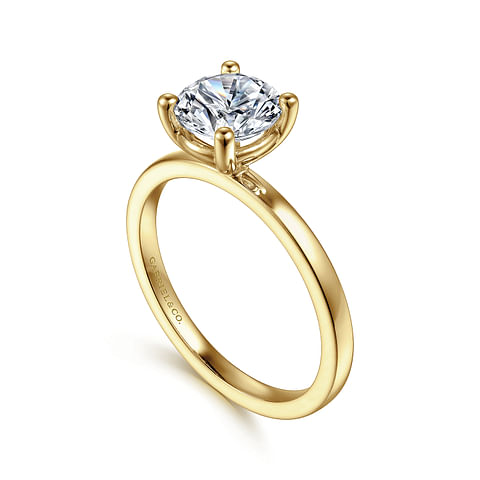 14K Yellow Gold Solitaire Round Diamond Semi-Mount Ring with Basket Setting