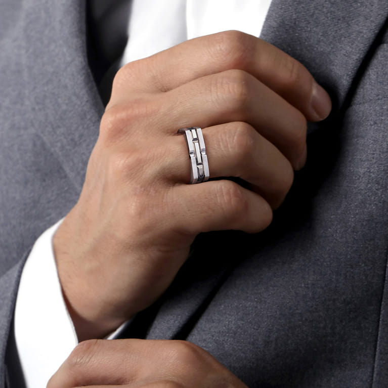 Sterling Silver Wide Geometric Band