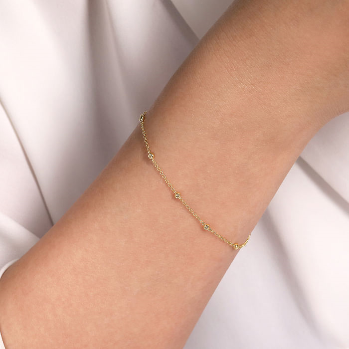 14K Yellow Gold 0.08 CTW. Natural Diamond Fancy Link Bracelet