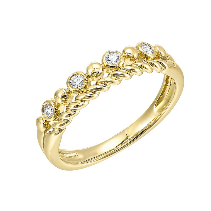 14K Yellow Gold Diamond Bezel Two-Row Stackable Ring (1/10 ctw.)