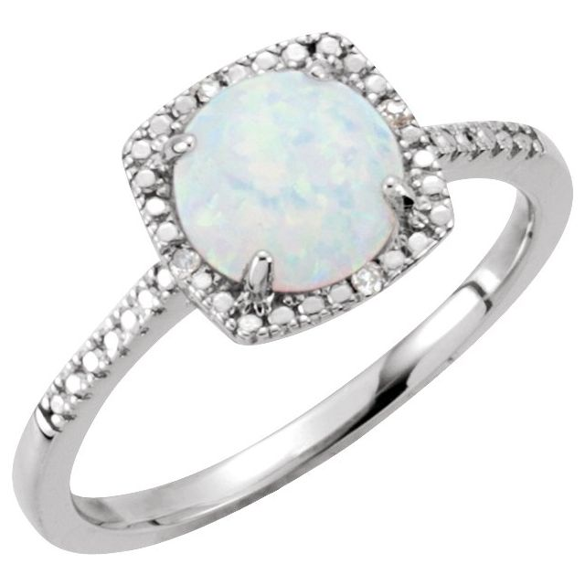 Sterling Silver Lab Grown Opal Halo Cocktail Ring