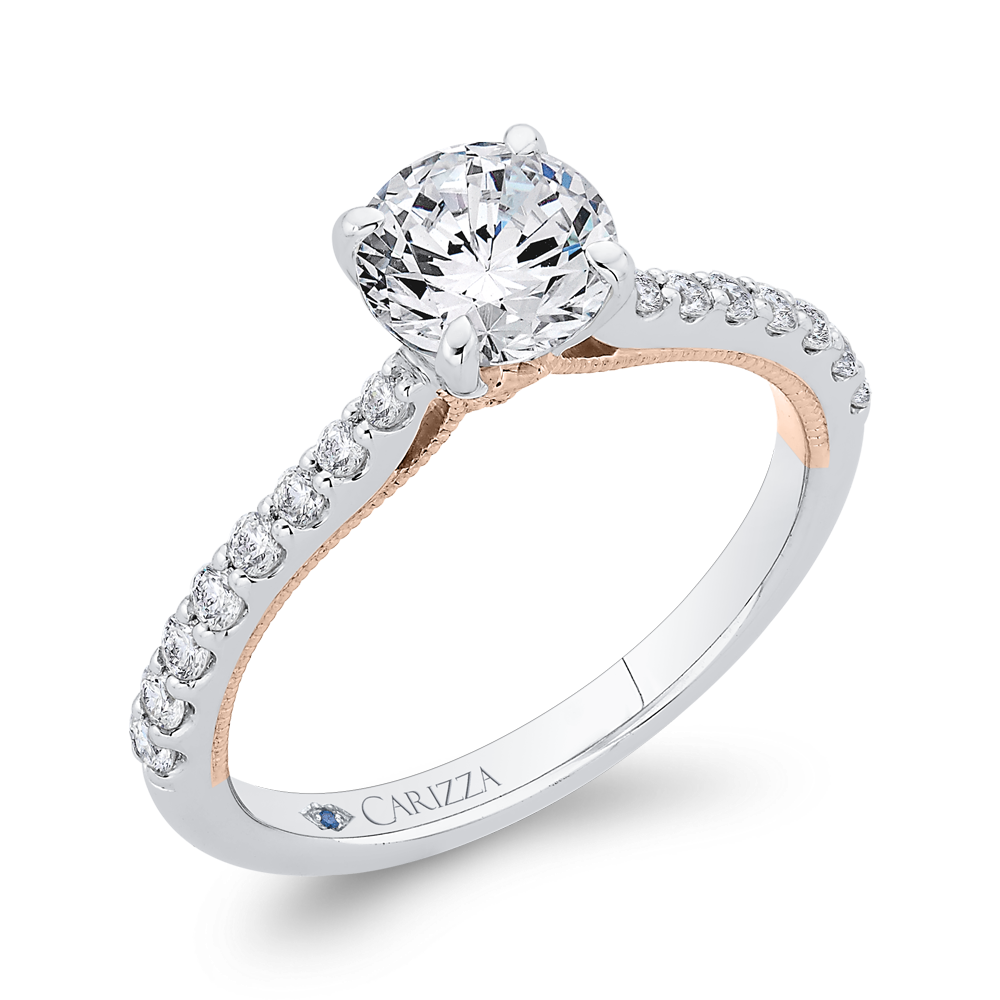 14K White Gold Straight Accented Round Diamond Semi-Mount Ring .36CTW.