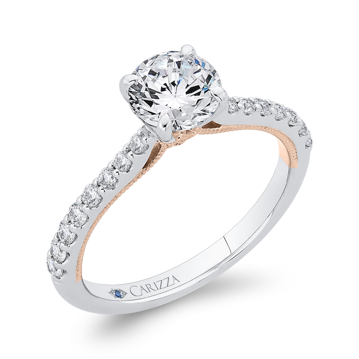 14K White Gold Straight Accented Round Diamond Semi-Mount Ring .36CTW.