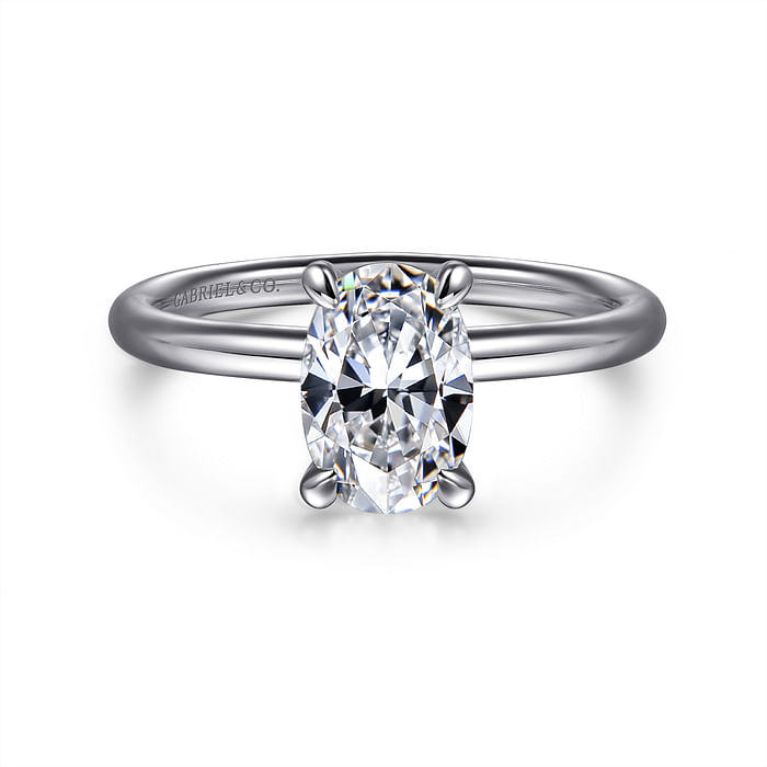14K White Gold Solitaire Oval Diamond Semi-Mount Ring