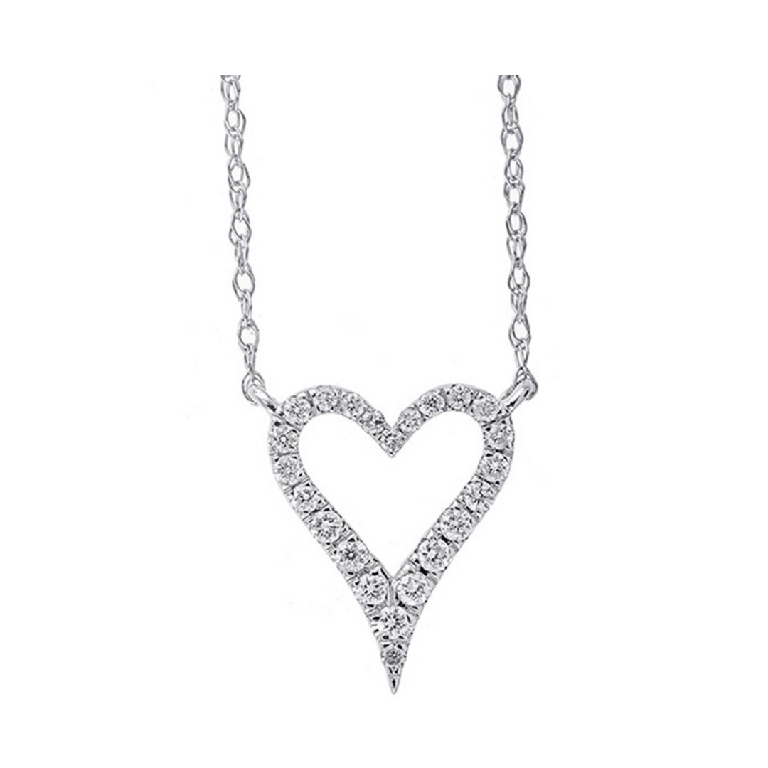 10K White Gold 0.10CTW. Natural Diamond Heart Pendant Necklace