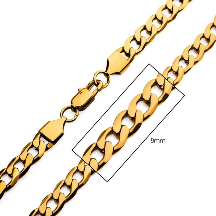 8mm 18K Gold IP Bevel Curb Chain Necklace