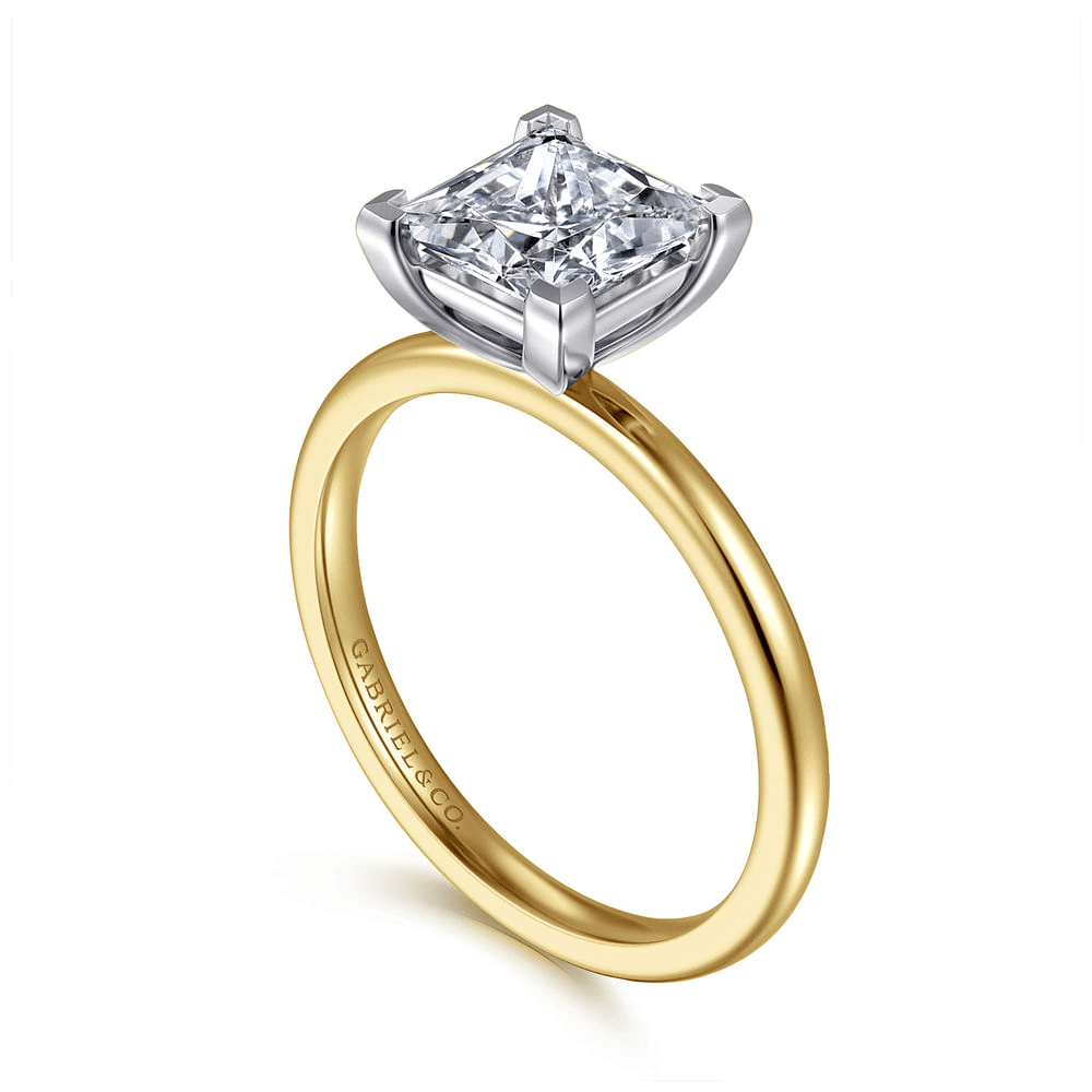 14K Yellow Gold Solitaire Princess Diamond Semi-Mount Ring.