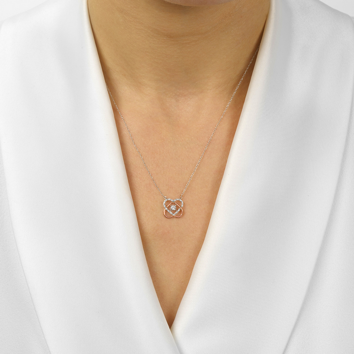 10K White & Rose Gold Diamond Double Heart Necklace (0.08 ctw)