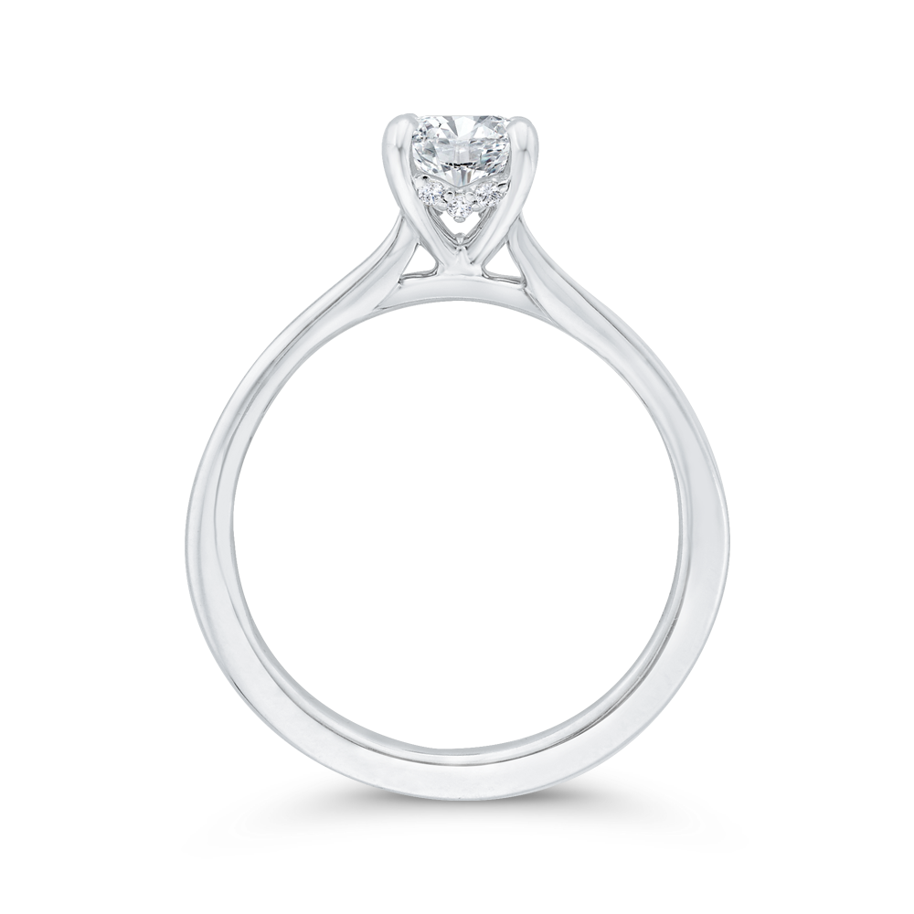 14K White Gold Straight Accented Emerald Diamond Semi-Mount Ring .28CTW.