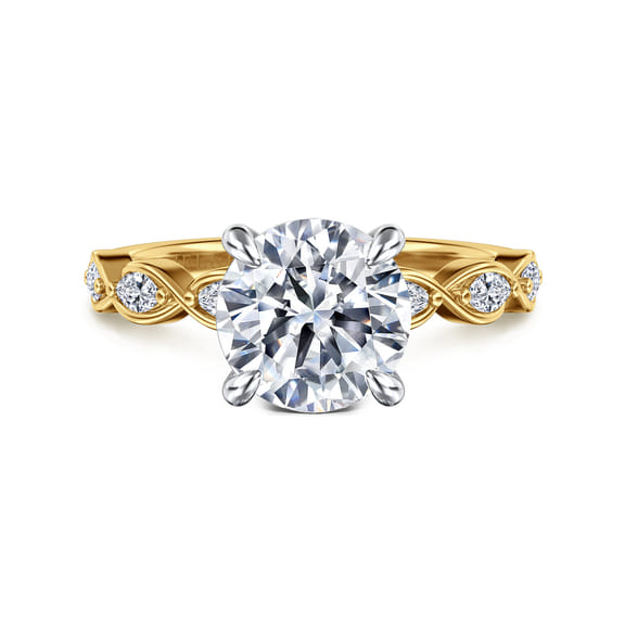 14K Two-Tone Gold Round Hidden Halo Diamond Engagement Ring Setting (2 ct.)
