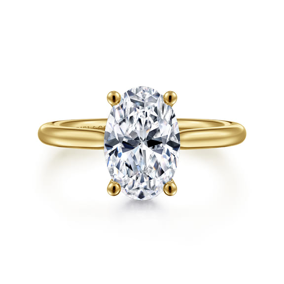 14K Yellow Gold Oval Hidden Halo Solitaire Engagement Ring Setting