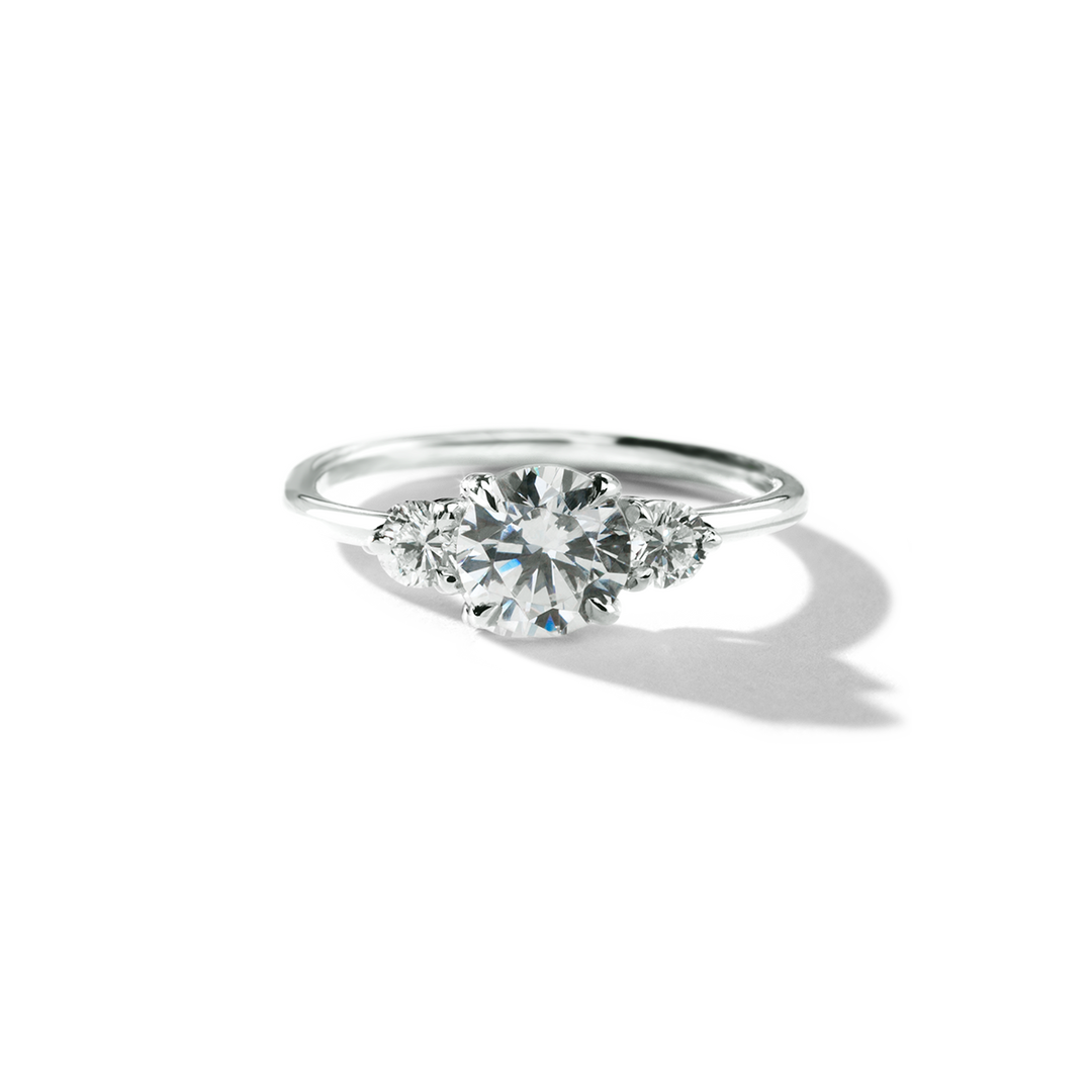 18K Gold Three Stone Engagement Ring 1.6mm