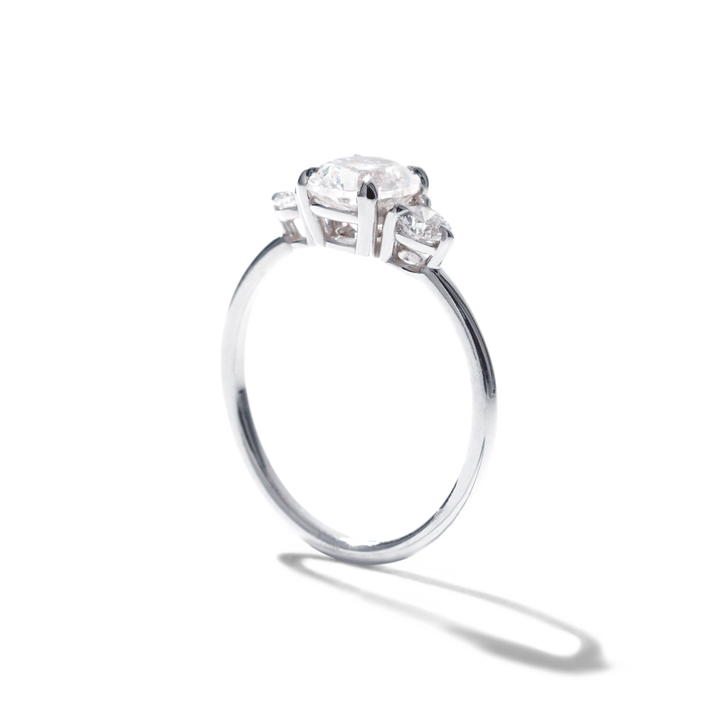 18K Gold Three Stone Diamond Engagement Ring