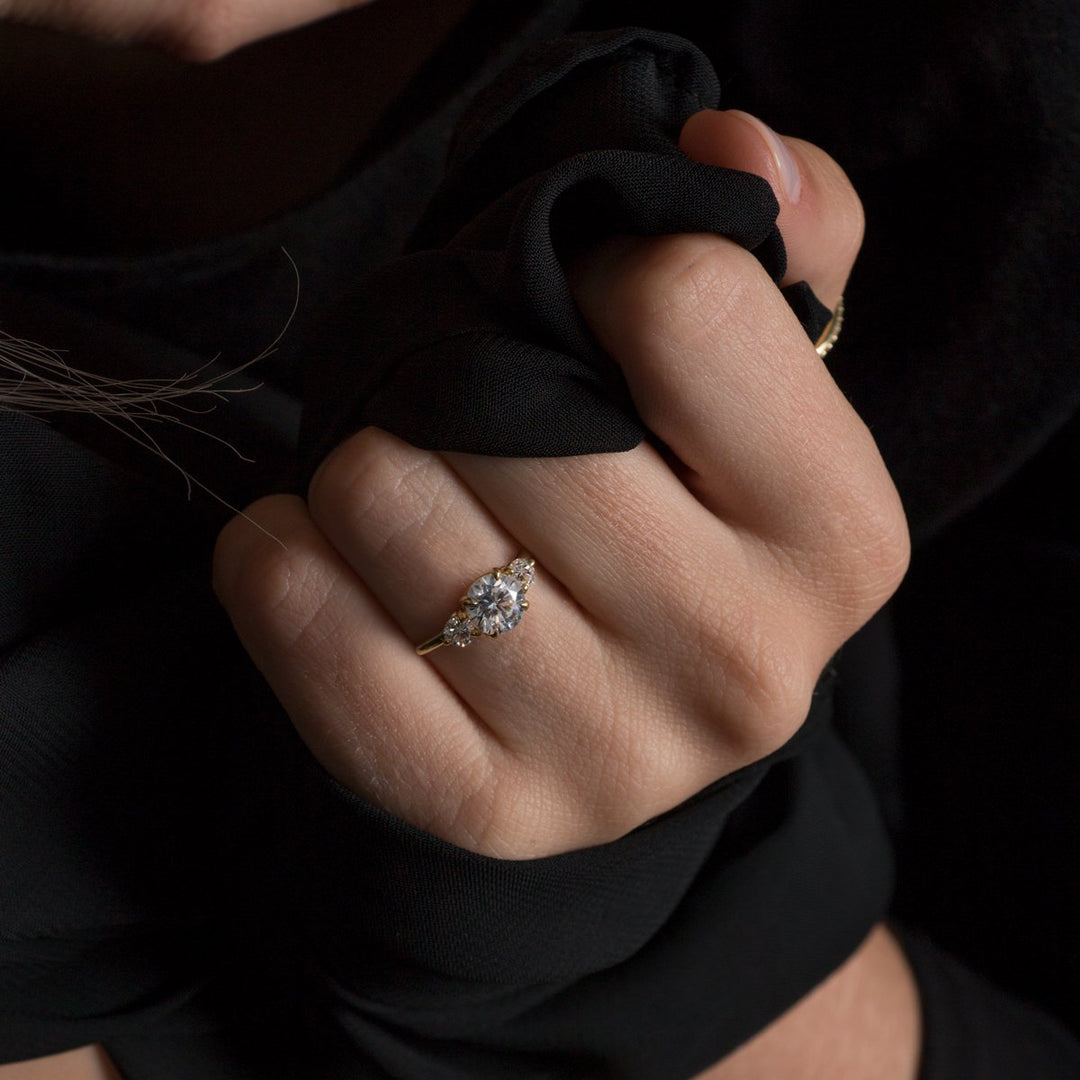 18K Gold Three Stone Engagement Ring 1.6mm