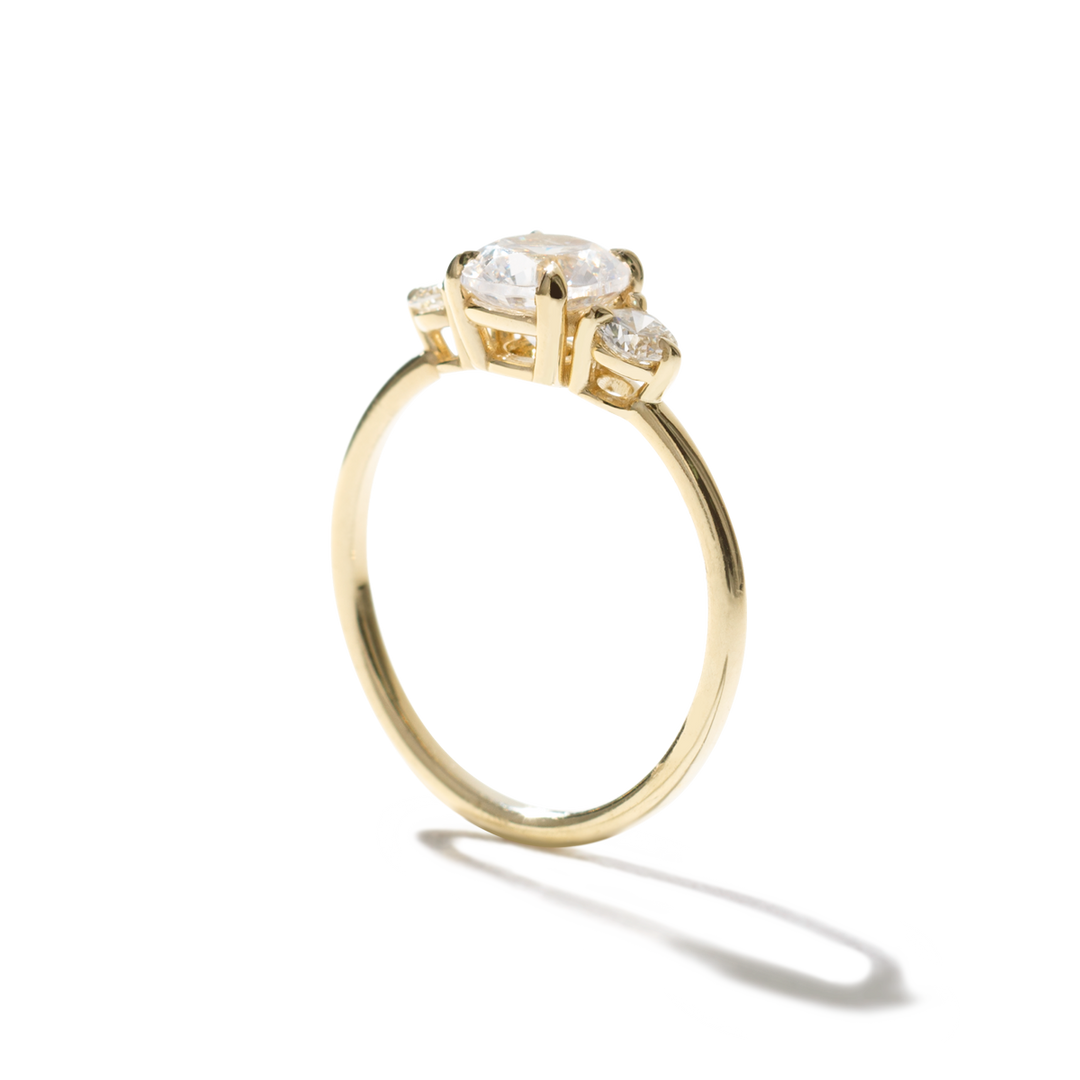 18K Gold Three Stone Engagement Ring 1.6mm