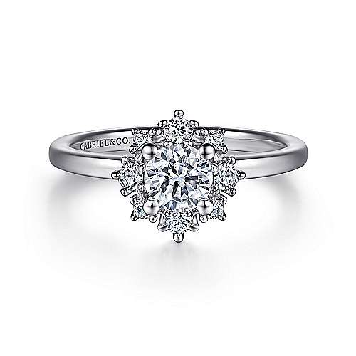 14K White Gold Halo Round Diamond Semi-Mount Ring 0.20CTW.