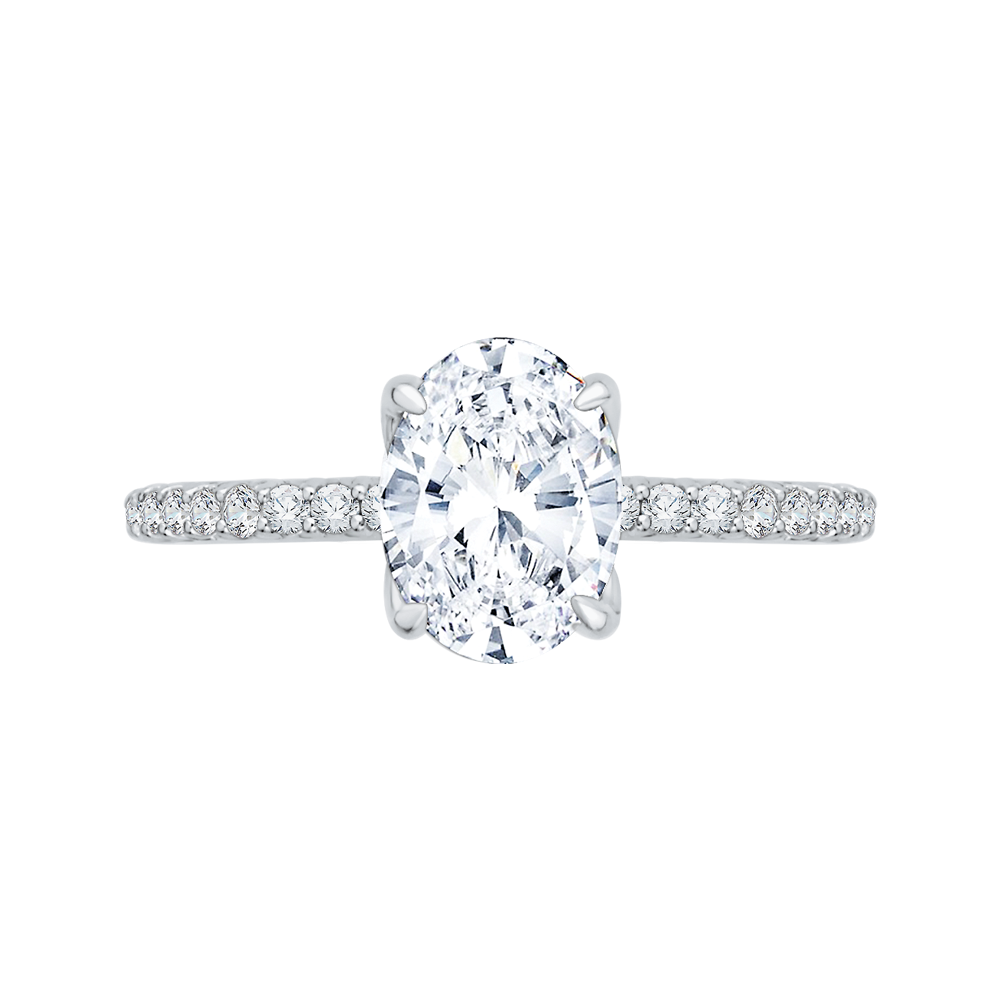14K White Gold Straight Accented Oval Diamond Semi-Mount Ring .28CTW.