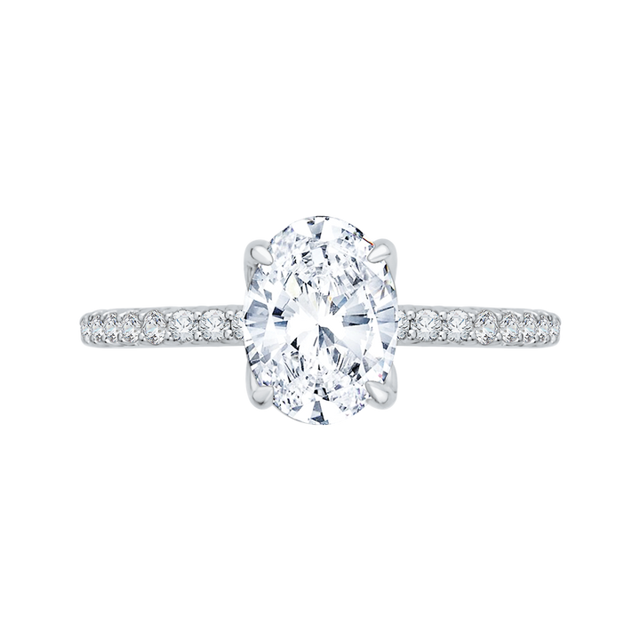 14K White Gold Straight Accented Oval Diamond Semi-Mount Ring .28CTW.