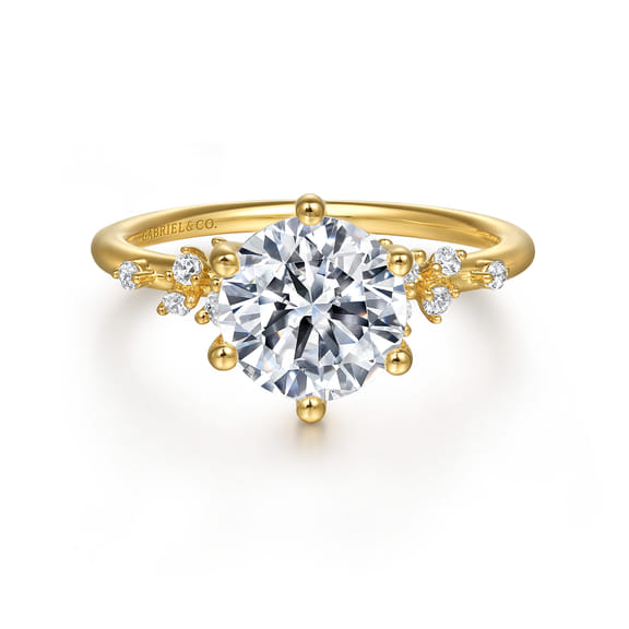 14K Yellow Gold 6 Prong Round Diamond Engagement Ring