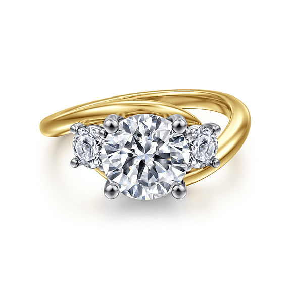 14K Yellow Gold Twist 3 Stone Round Diamond Semi-Mount Ring 0.50CTW.