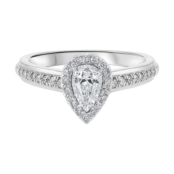 14K White Gold Pear Halo Diamond Engagement Ring (0.25 ctw)