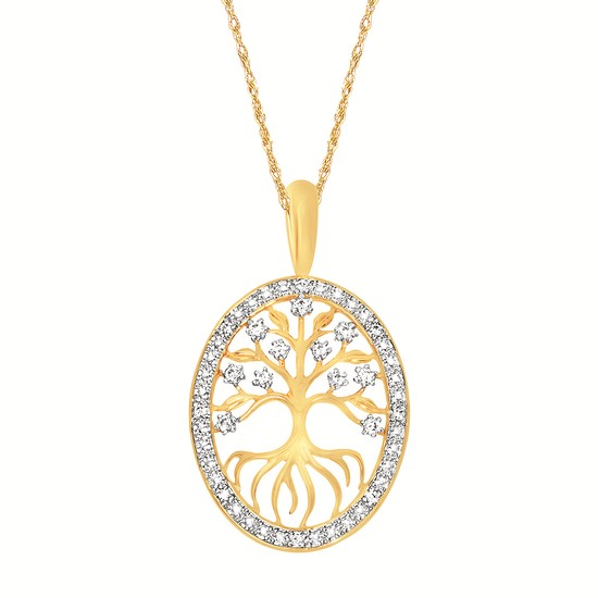 14K Yellow Gold Diamond Tree of Life Pendant (1/10 ctw)