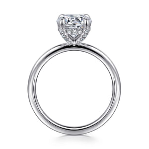 14K White Gold Solitaire Hidden Halo Round Diamond Semi-Mount Ring .13CTW.