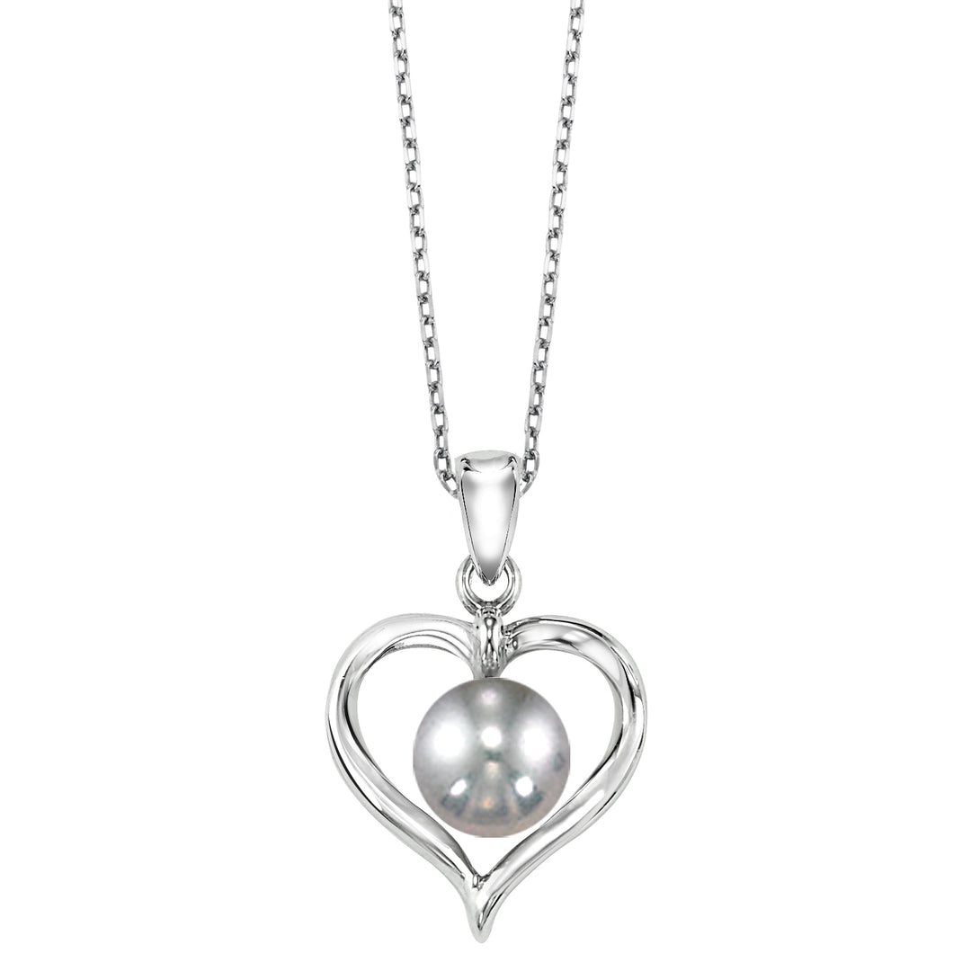 Sterling Silver Grey Cultured Pearl Heart Necklace