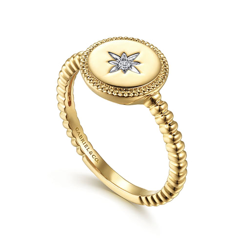 14K Yellow Gold 0.01CTW Natural Diamond Signet Ring