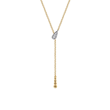 14K White & Yellow Gold Diamond Beaded Y Necklace (0.02 ctw)