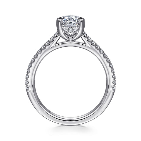14K White Gold Accented Straight Round Diamond Semi-Mount Ring .23CTW.