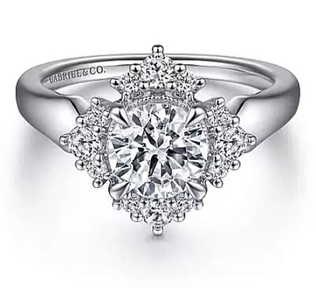 14K White Gold Accented Round Diamond Semi-Mount Ring 0.36CTW.