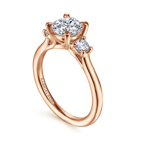 14K Rose Gold 3 Stone Round Diamond Semi-Mount Ring .28CTW.