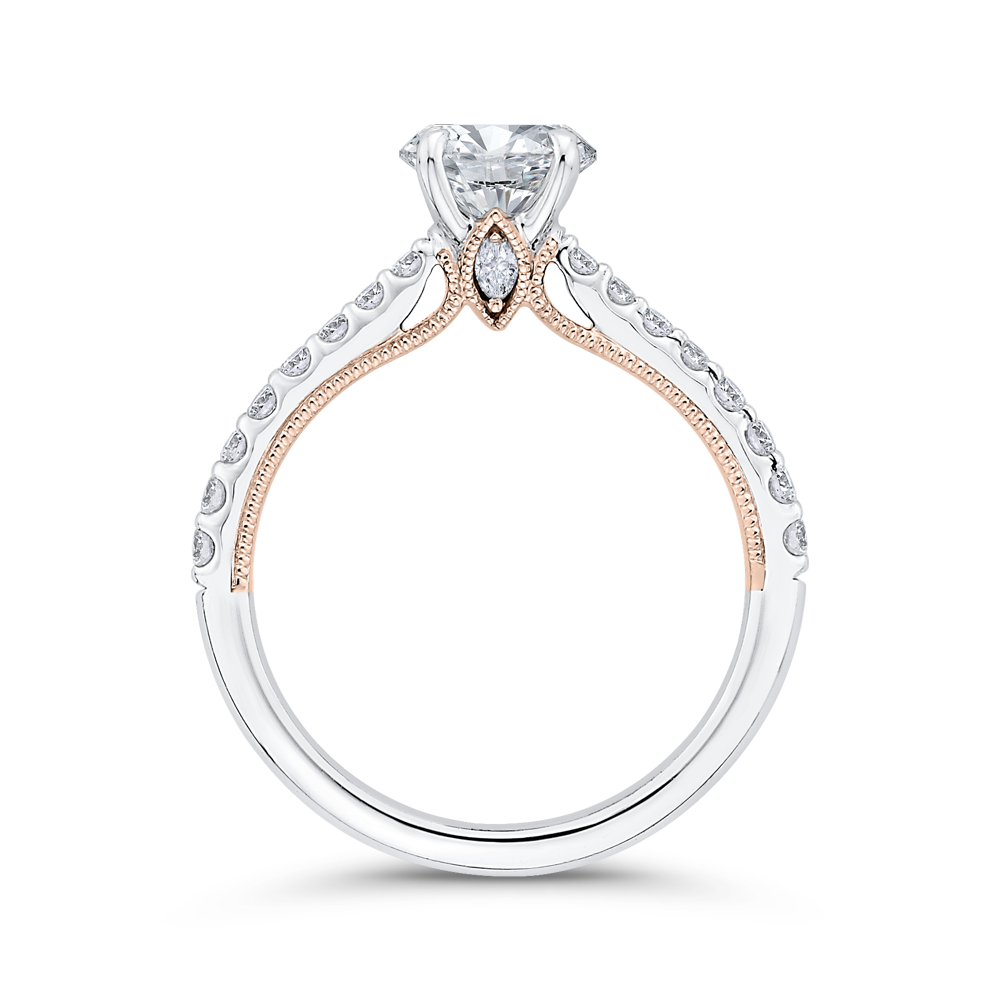 14K White Gold Straight Accented Round Diamond Semi-Mount Ring .36CTW.