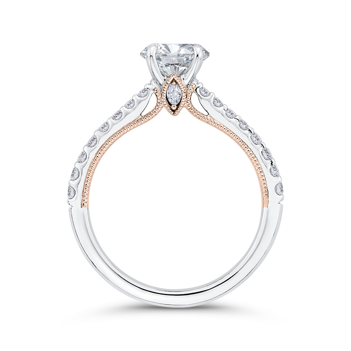 14K White Gold Straight Accented Round Diamond Semi-Mount Ring .36CTW.