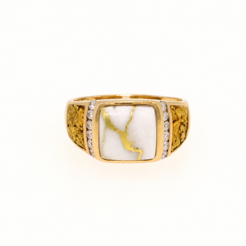 14KY NUGGET, QUARTZ & DIA RING