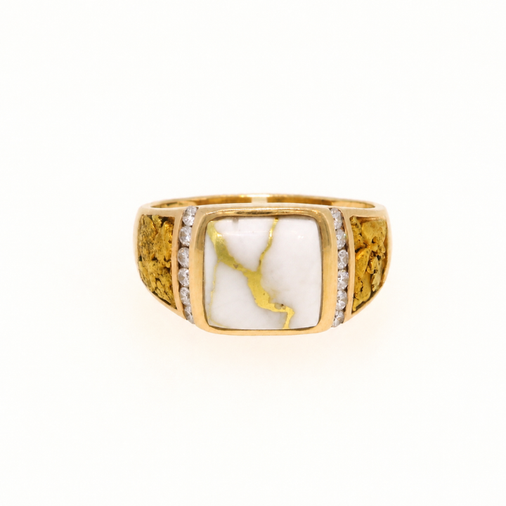 14KY NUGGET, QUARTZ & DIA RING