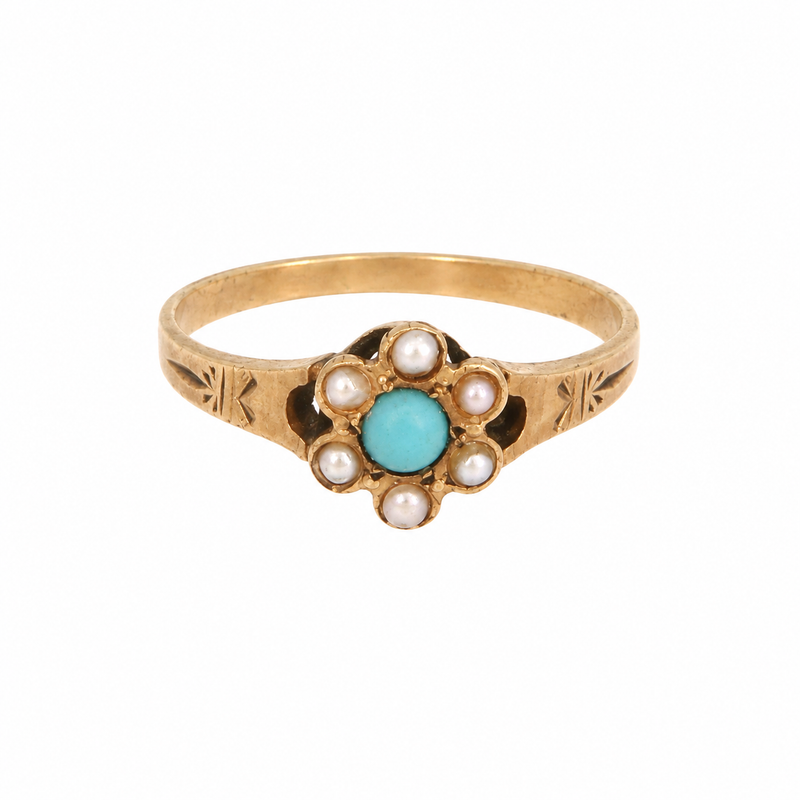 10KY TURQ. / PEARL RING 075