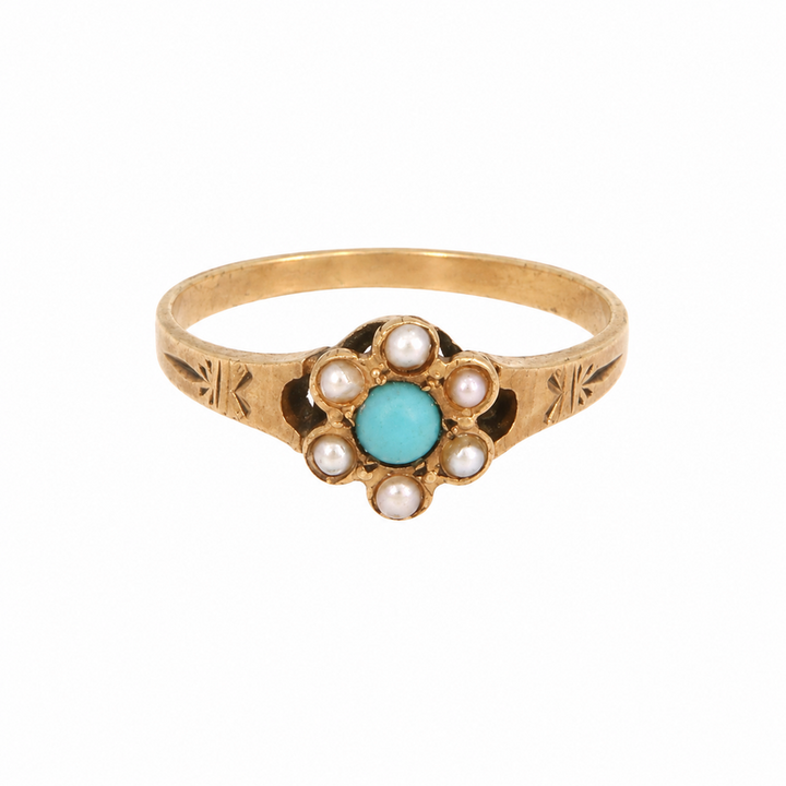 10KY TURQ. / PEARL RING 075