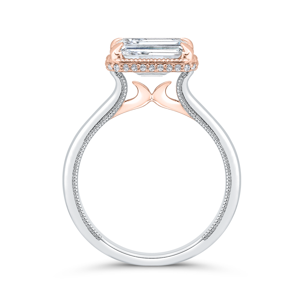 14K White Gold Straight Solitaire Emerald Diamond Semi-Mount Ring .10CTW.