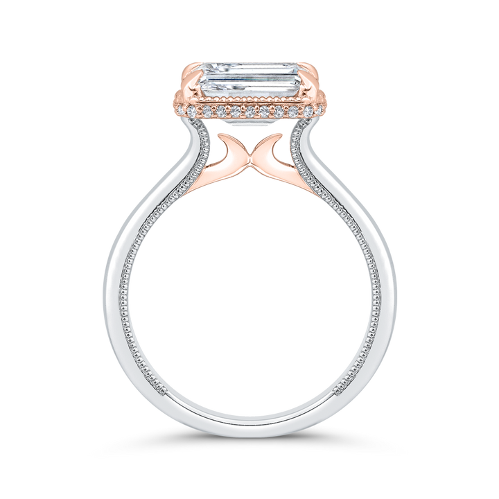 14K White Gold Straight Solitaire Emerald Diamond Semi-Mount Ring .10CTW.