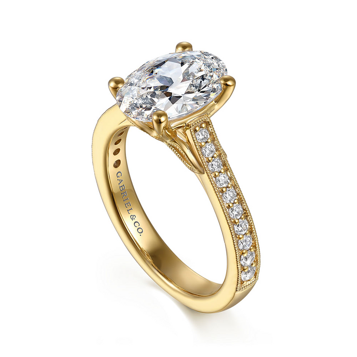 14K Yellow Gold Vintage Pave Oval Diamond Semi-Mount Ring 0.25CTW.