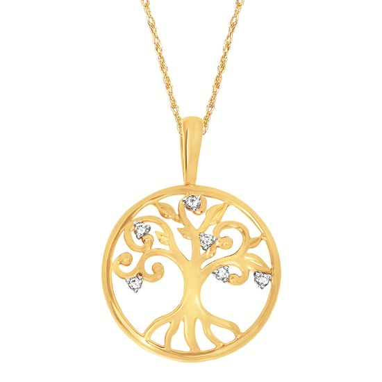 14K Yellow Gold Diamond Tree of Life Pendant (0.05 ctw)
