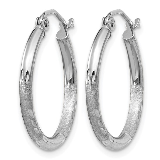 14K White Gold Satin & Diamond-Cut Hoop Earrings 2 x 20mm