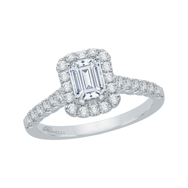 14K White Gold Halo Accented Emerald Diamond Semi-Mount Ring .99CTW.