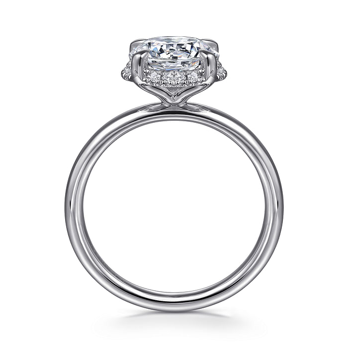 14K White Gold Halo Solitaire Round Diamond Semi-Mount Ring 0.08CTW.