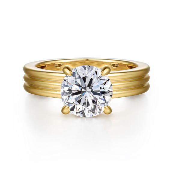 14K Yellow Gold Round Wide Band Diamond Engagement Ring (0.07 ctw)