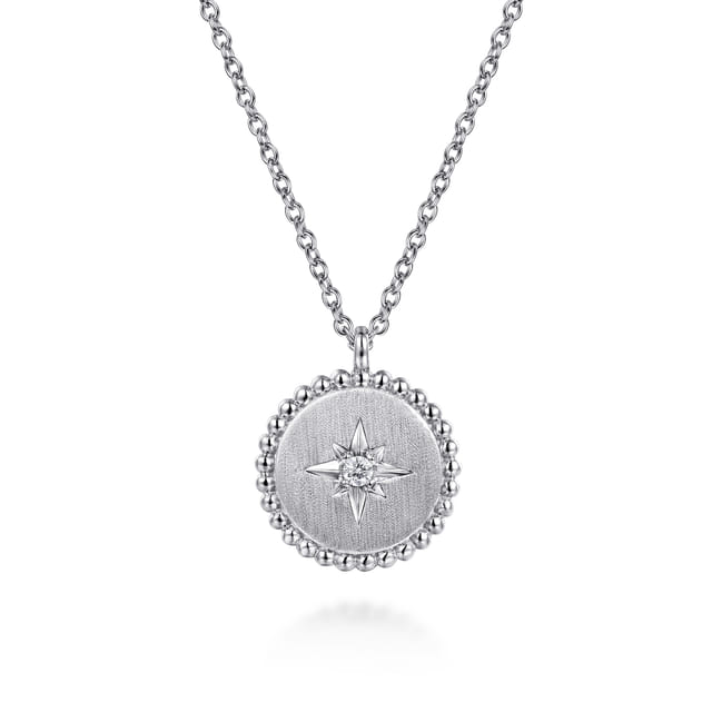 Pendant Necklace Medallion 925 Sterling Silver Diamond 0.02ct