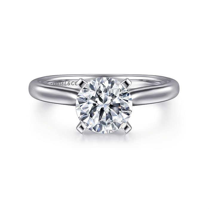 14K White Solitaire Round Diamond Semi-Mount Ring