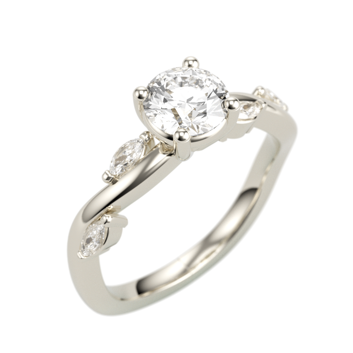 14K White Gold Floral Twist Round Diamond Semi-Mount Ring .21CTW.